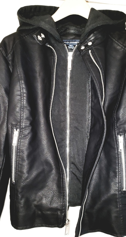 French Connection Faux Leather Moto hoodie Jacket